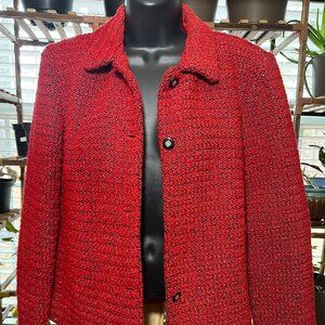 Vintage Requirements Red Boucle Jacket Blazer Metallic Thread Womens Size 10